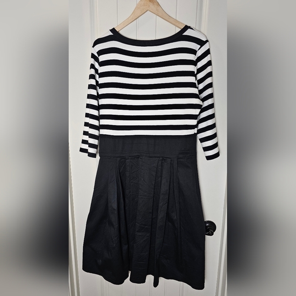 [MIUSOL] Black & White Stripes 《XL》1950s Style Swing Dress ☆ Pleated Skirt ☆ - Picture 4 of 16